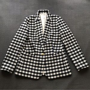 NWOT J. Crew Black & White Checkered Wool Blend Blazer Gold Tone Lion Buttons 4